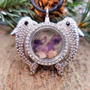 Dolphins Super Seven Raw Stone Floating Locket Necklace . Price includes locket